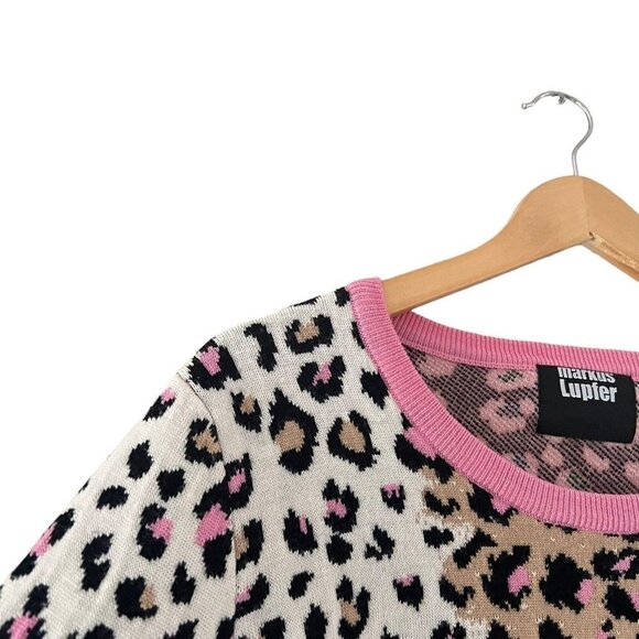 Markus Lupfer Natalie Leopard Pink Sweater Jumper Sz Small 100% Merino Wool $420 - Picture 6 of 14